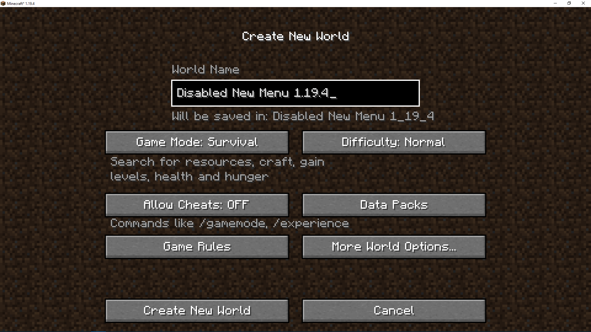 Disable New Create World Menu - Forge