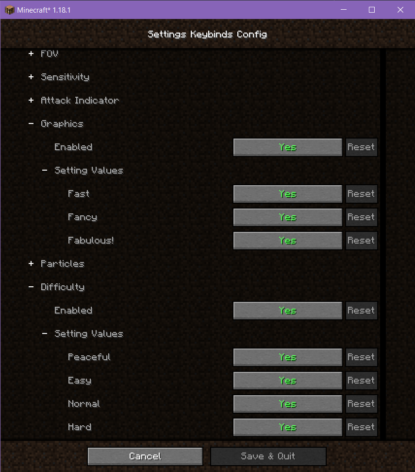 Settings Keybinds