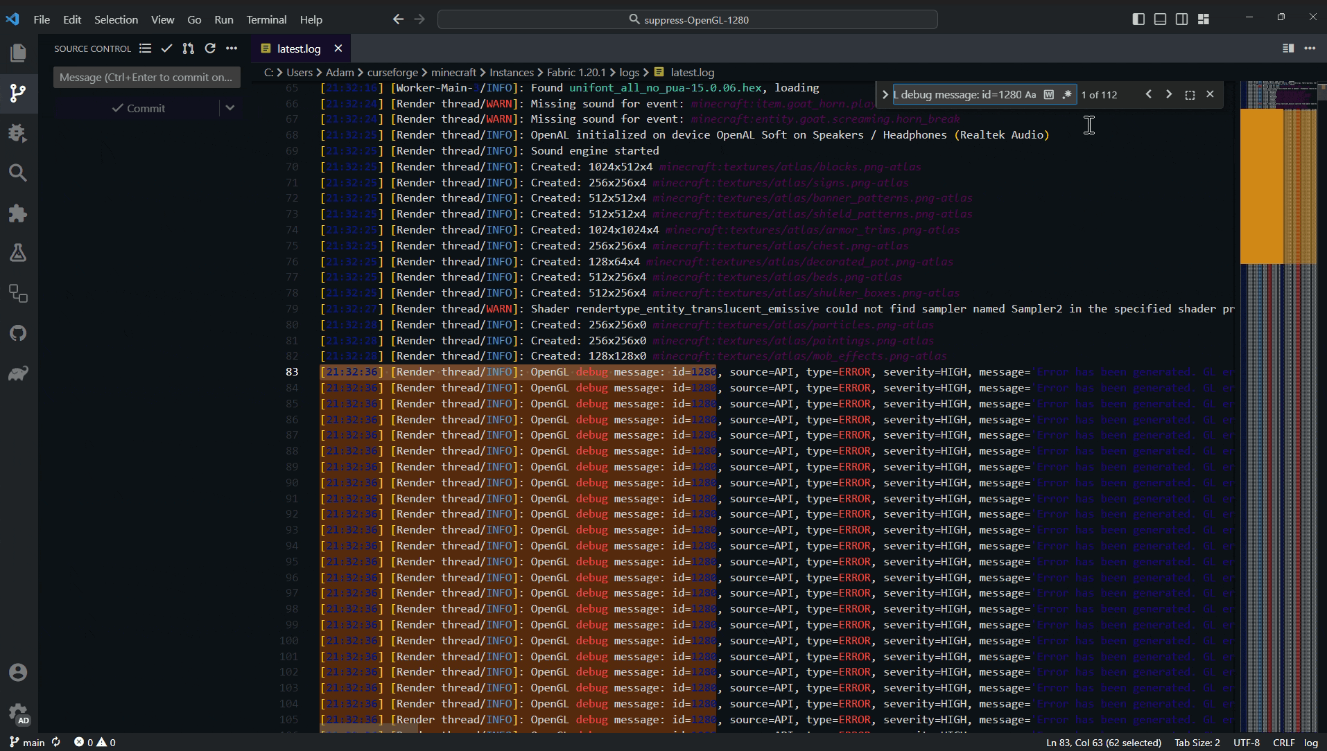 Suppress OpenGL Error 128(0-2)