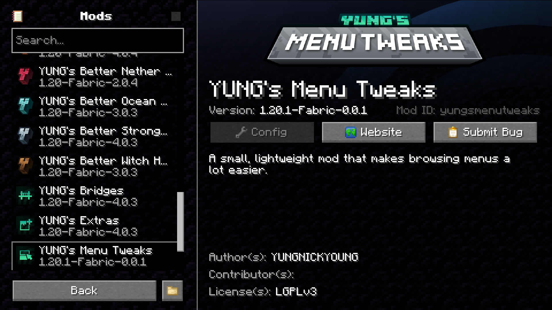 YUNG's Menu Tweaks (NeoForge)